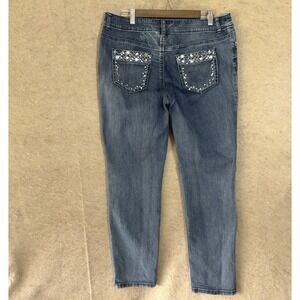 Chicos Rhinestone Jeans Womens Sz 1.5 US 10 Blue Embellished‎ Stretch